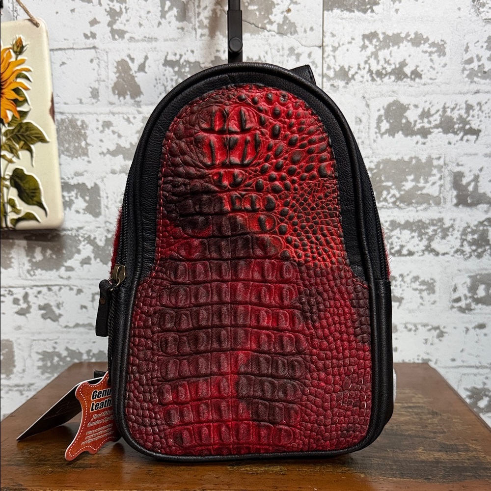 American Darling Red and Black Croc-Embossed Crossbody Bag